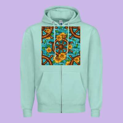 Lake Boat Rudder And Sunflowers Seamless Pattern Zipper Hoodie Designed By Bundleandbundleshop
