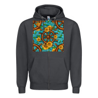 Smoke Lake Boat Rudder And Sunflowers Seamless Pattern Zipper Hoodie - BundleAndBundleShop