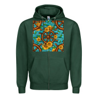 Sports Green Lake Boat Rudder And Sunflowers Seamless Pattern Zipper Hoodie - BundleAndBundleShop