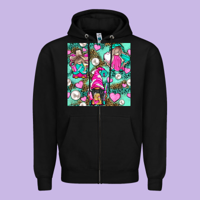 Hairdresser Gnomes With Hearts And Pearls With Leopard Zipper Hoodie Designed By Bundleandbundleshop