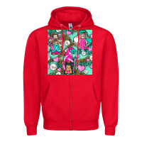 Red Hairdresser Gnomes With Hearts And Pearls With Leopard Zipper Hoodie - BundleAndBundleShop