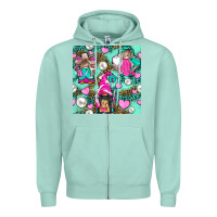 Seafoam Hairdresser Gnomes With Hearts And Pearls With Leopard Zipper Hoodie - BundleAndBundleShop
