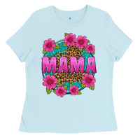 Baby Blue mama leopard background Ladies Tee - texasbilliewilder