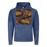 Vintage Denim flower leopard school bus seamless pattern Vintage Hoodie - BundleAndBundleShop