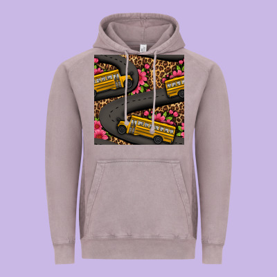 Flower Leopard School Bus Seamless Pattern Vintage Hoodie Designed By Bundleandbundleshop