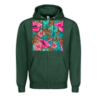 Sports Green Hairdresser Hair Color Mixing Bowl And Dye Brush With Flowers And Leop Zipper Hoodie - BundleAndBundleShop