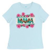 Baby Blue mama leopard with turquoise background Ladies Tee - texasbilliewilder