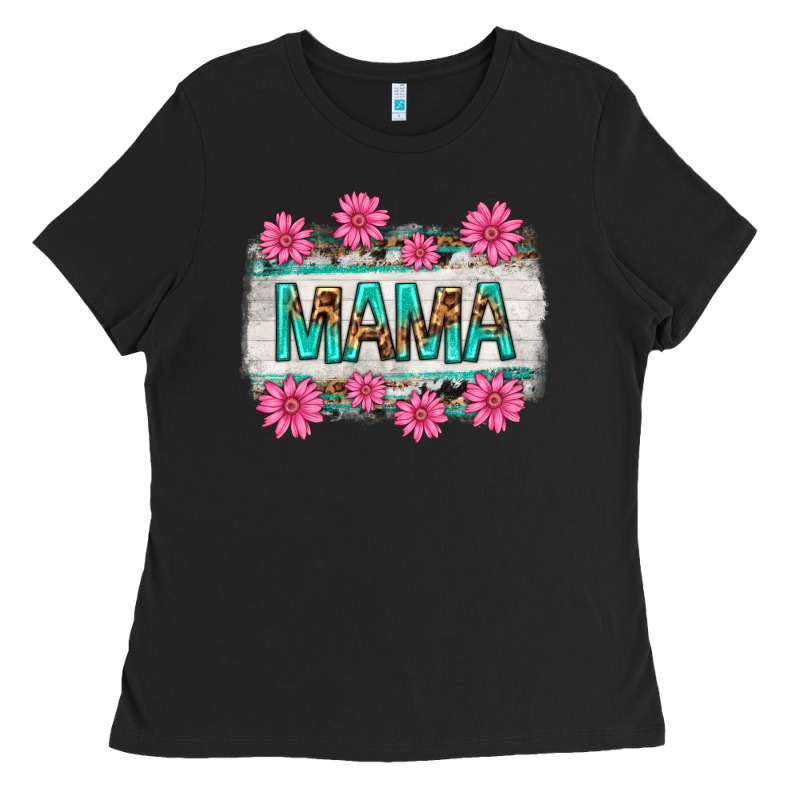 Mama Leopard With Turquoise Background Ladies Tee by texasbilliewilder | Teevron