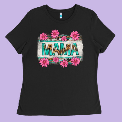 Mama Leopard With Turquoise Background Ladies Tee Designed By Texasbilliewilder