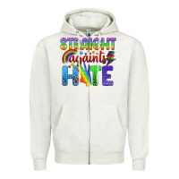 Oatmeal Heather Straight Againts Hate Zipper Hoodie - BundleAndBundleShop