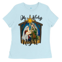 Baby Blue oh holy night holy family Ladies Tee - RanaPortraitStore