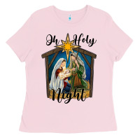 Bubblegum Pink oh holy night holy family Ladies Tee - RanaPortraitStore