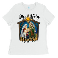 White oh holy night holy family Ladies Tee - RanaPortraitStore
