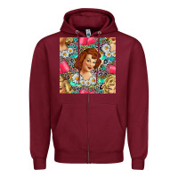 Burgundy Hairdresser Western Girl And Hair Curler Seamless Pattern Bbs Zipper Hoodie - BundleAndBundleShop