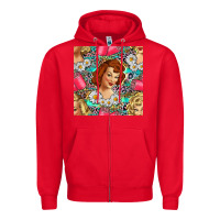 Red Hairdresser Western Girl And Hair Curler Seamless Pattern Bbs Zipper Hoodie - BundleAndBundleShop