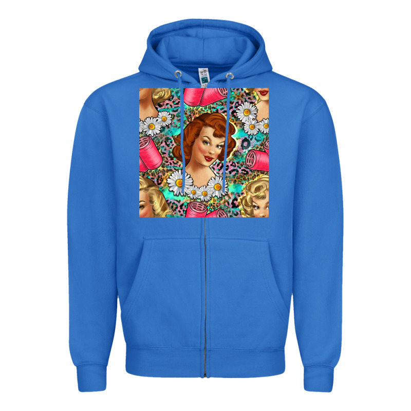 Hairdresser Western Girl And Hair Curler Seamless Pattern Bbs Zipper Hoodie by BundleAndBundleShop | Teevron