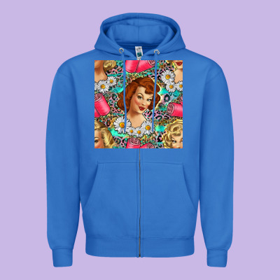 Hairdresser Western Girl And Hair Curler Seamless Pattern Bbs Zipper Hoodie Designed By Bundleandbundleshop