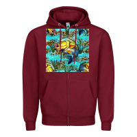Burgundy Lake Fish And Reeds With Leopard Seamless Pattern Bbs Zipper Hoodie - BundleAndBundleShop