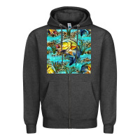 Charcoal Heather Lake Fish And Reeds With Leopard Seamless Pattern Bbs Zipper Hoodie - BundleAndBundleShop