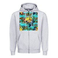 Heather Grey Lake Fish And Reeds With Leopard Seamless Pattern Bbs Zipper Hoodie - BundleAndBundleShop