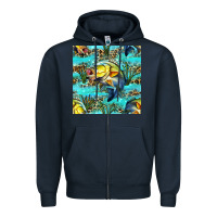 Navy Lake Fish And Reeds With Leopard Seamless Pattern Bbs Zipper Hoodie - BundleAndBundleShop