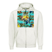 Oatmeal Heather Lake Fish And Reeds With Leopard Seamless Pattern Bbs Zipper Hoodie - BundleAndBundleShop