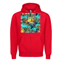 Red Lake Fish And Reeds With Leopard Seamless Pattern Bbs Zipper Hoodie - BundleAndBundleShop