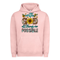 Pigment Salmon with god all things are possible Urban Hoodie - OliviaCreatesArt