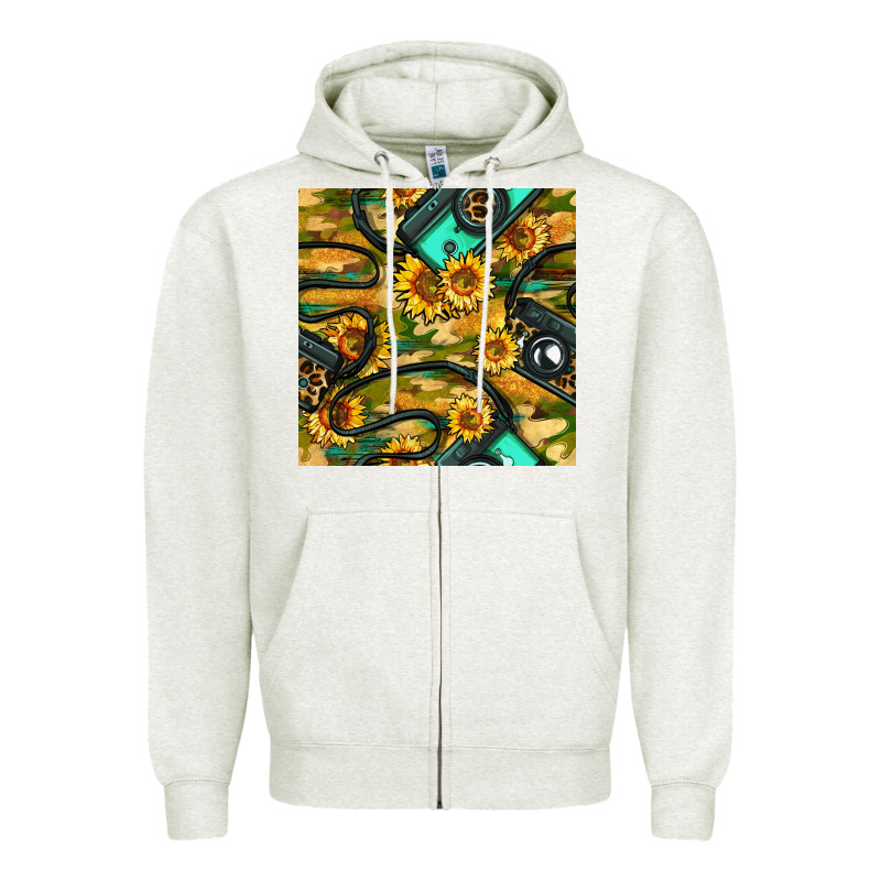 Leopard Digital Camera And Sunflowers With Camouflage Seamless Pattern Zipper Hoodie by BundleAndBundleShop | Teevron