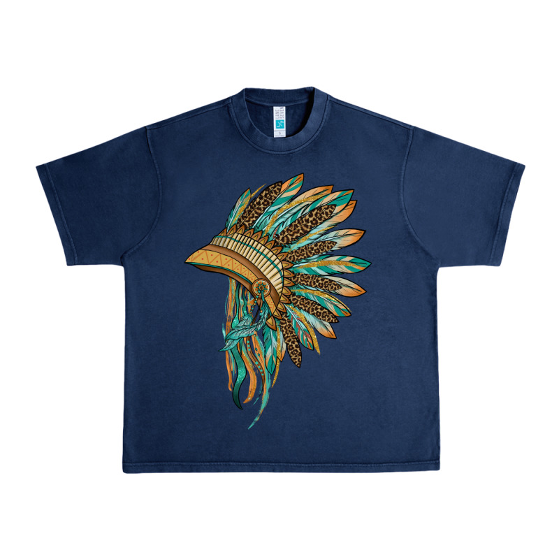 Indian Leopard Headdress Blue Urban Heavy Tee by BarkalooDesign | Teevron