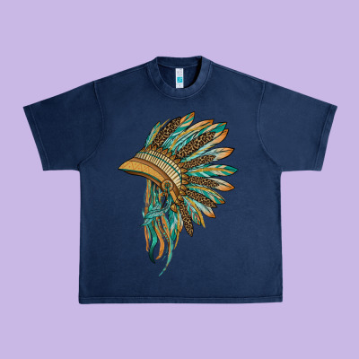 Indian Leopard Headdress Blue Urban Heavy Tee Designed By Barkaloodesign