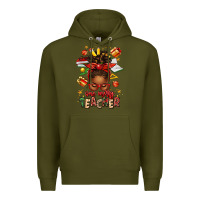 Army Green one merry teacher afro messy bun Premium Hoodie - texasbilliewilder