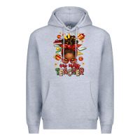Heather Grey one merry teacher afro messy bun Premium Hoodie - texasbilliewilder