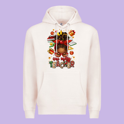 One Merry Teacher Afro Messy Bun Premium Hoodie Designed By Texasbilliewilder