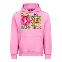 Fuchsia Pink Hello Summer Donut Girl Urban Hoodie - CowCowDesign