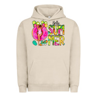 Pigment French Oak Hello Summer Donut Girl Urban Hoodie - CowCowDesign
