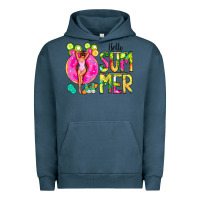 Pigment Midnight Navy Hello Summer Donut Girl Urban Hoodie - CowCowDesign