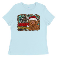 Baby Blue merry Christmas highland cow Ladies Tee - RanaPortraitStore
