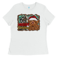 White merry Christmas highland cow Ladies Tee - RanaPortraitStore