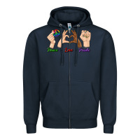 Navy Peace Love Pride Zipper Hoodie - BundleAndBundleShop