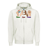 Oatmeal Heather Peace Love Pride Zipper Hoodie - BundleAndBundleShop