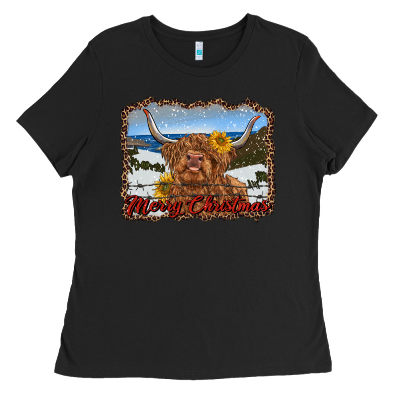Merry Christmas Highland Cow With Farm Ladies Tee by RanaPortraitStore | Teevron