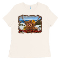 Bone merry christmas highland cow with farm Ladies Tee - RanaPortraitStore