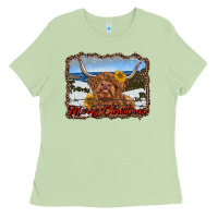 Matcha merry christmas highland cow with farm Ladies Tee - RanaPortraitStore
