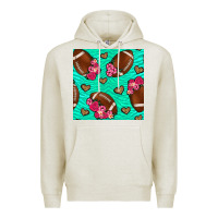 Oatmeal Heather American Football roses and hearts Premium Hoodie - NancyCooperArtShop