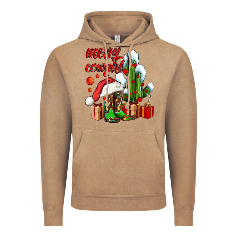 Merry Cowgirl  Boots And Cactus With Gifts Vintage Hoodie by AdoDesignShop | Teevron