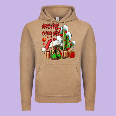Merry Cowgirl  Boots And Cactus With Gifts Vintage Hoodie Designed By Adodesignshop