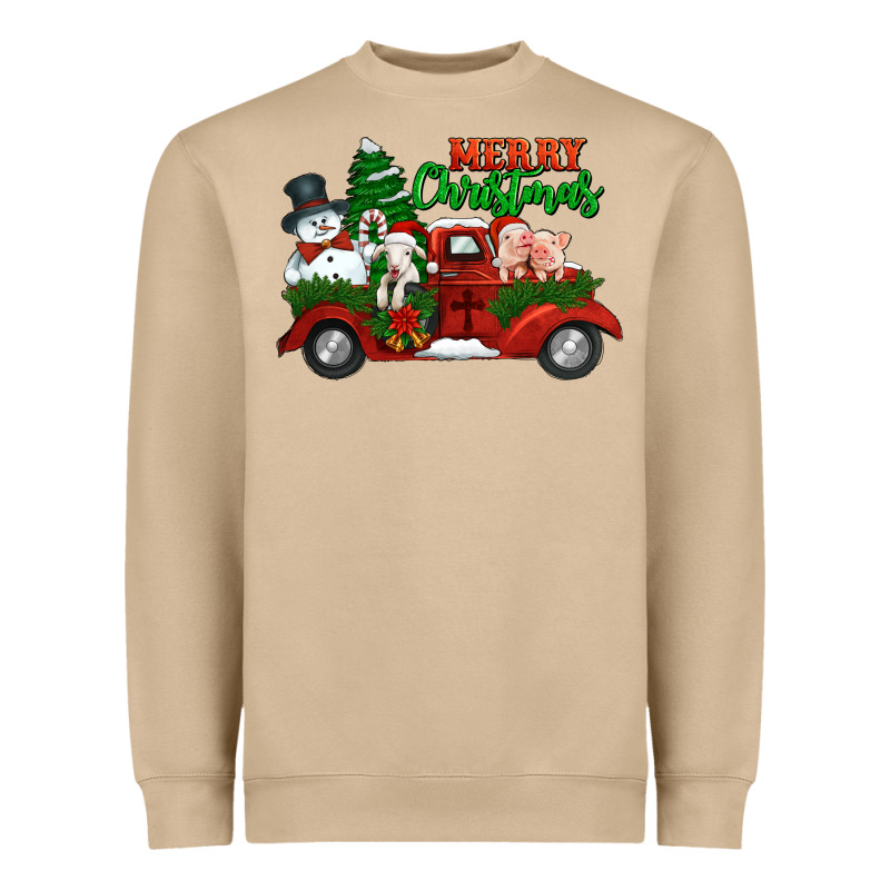 Merry Christmas Snowman And Farm Animals Truck Heavyweight Sweatshirt by Jasminsmagicworld | Teevron