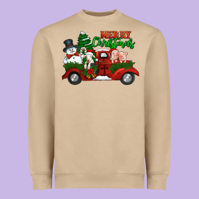 Merry Christmas Snowman And Farm Animals Truck Heavyweight Sweatshirt Designed By Jasminsmagicworld