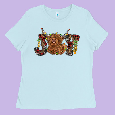 Joy Highland Cow Ladies Tee Designed By Ranaportraitstore